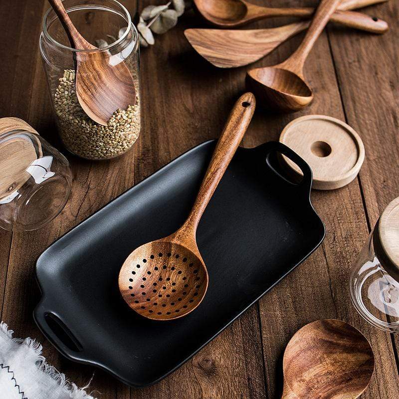 Wooden Cooking Utensils Set – 7-Piece Kitchen Tools for Non-Stick Cookware