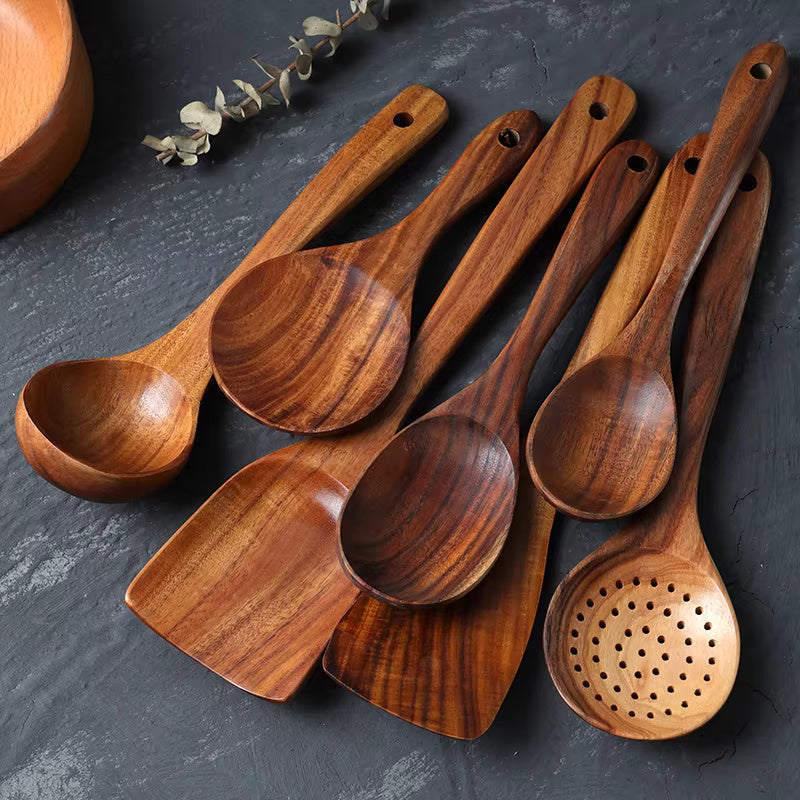 Wooden Cooking Utensils Set – 7-Piece Kitchen Tools for Non-Stick Cookware